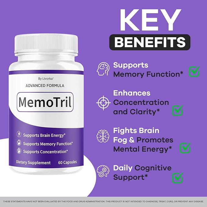 (5 Pack) Memotril Capsules - Official Memo Tril Advanced Brain Health Supplement Support Pills All Natural Formula Memotril Vitamins For Overall Health &amp Wellness Reviews 300 Capsules For 5 Mont