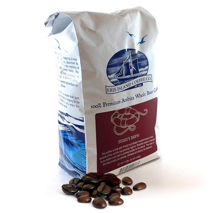 Erie Island Coffee Whole Bean Perry’s Brew Dark Roast 2 LB. Bag French and Italian Roasted Beans from Several of the World's Top Growing Regions.