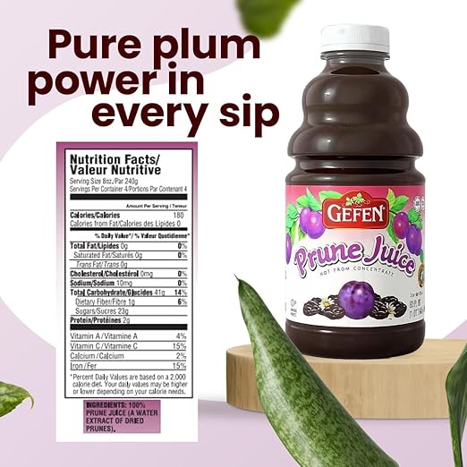 Gefen All Natural Prune Juice 32oz (2 Pack) Not from Concentrate | Kosher (Including Passover)