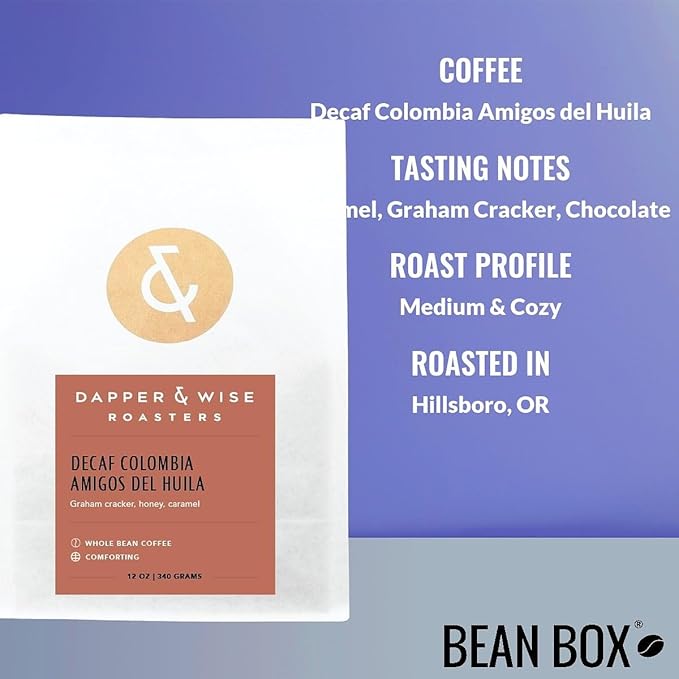 Decaf Colombia Amigos del Huila - Roasted by Dapper &amp Wise - Whole Bean Coffee - 5 Pound Bag