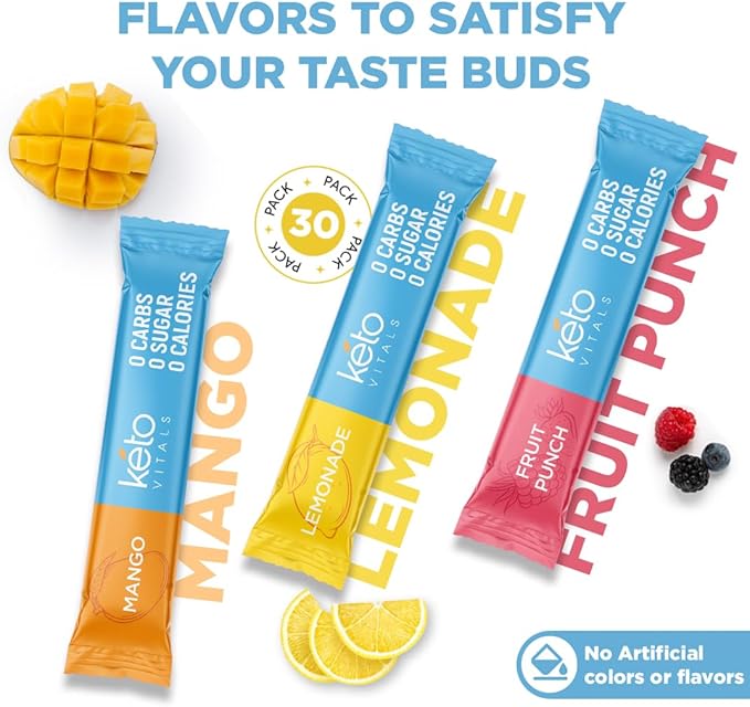 Keto Vitals Original Electrolytes Powder Packets | Keto Friendly Electrolyte Hydration Packs | Sugar Free Electrolytes | Energy Drink Mix | Zero Calorie Zero Carb (Original Assorted 30 Count)