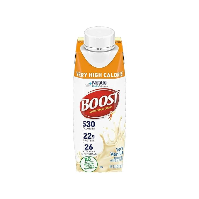 Boost Very High Calorie Nutritional Drink Very Vanilla Made with Natural Vanilla Flavor &amp No Artificial Flavors Colors &amp Sweeteners 8 FL OZ (Pack of 12)