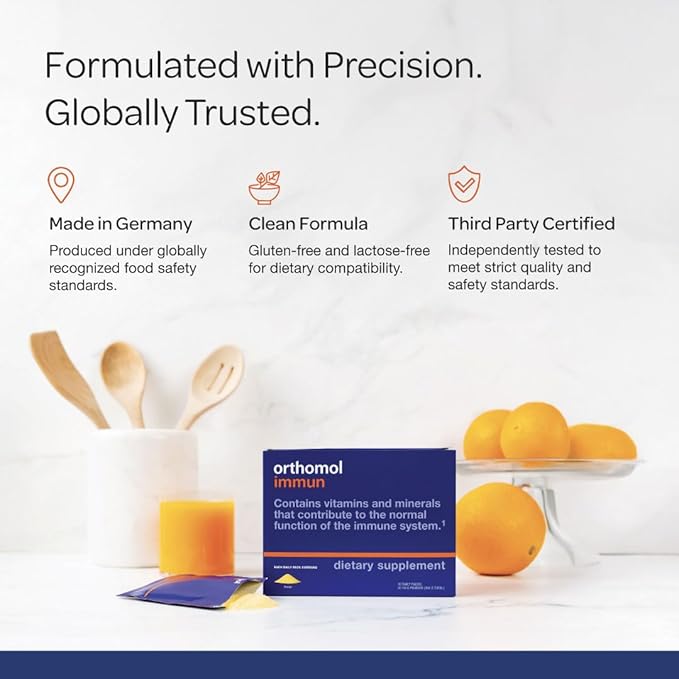 Orthomol Immun Immune Support Supplement Daily Immune System Booster Vitamins A B C D E Zinc Selenium &amp Iodine 30-Day Supply of Powder Packets