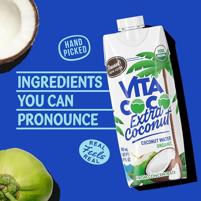 Vita Coco Organic Coconut Water Pressed More Coconutty Flavor Natural Electrolytes Vital Nutrients 16.9 Fl Oz (Pack of 12)