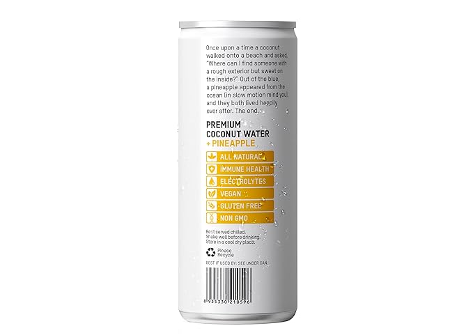 Once Upon a Coconut Premium Pineapple Coconut Water - Low Calorie All-Natural Drink with Electrolytes - Non-GMO - Gluten-Free - 10.8 Fl Oz (Pack of 12)