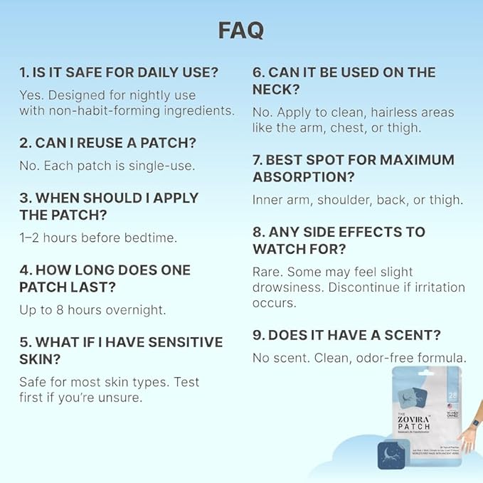 Zovira Sleep Patches for Adults — Extra Strength Melatonin &amp Magnesium Patch — Time-Release Sleep Aid Stickers — Non-Habit Forming Hypoallergenic — 28 Transdermal Patches for Deep Rest &amp Rela