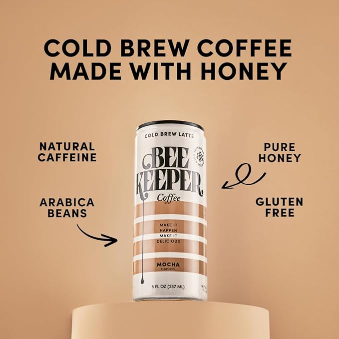 Beekeeper Cold Brew Coffee Drinks with Oregon Honey | 12 Pack Variety Refreshing Iced Coffee - Unsweetened &amp Strong Arabica Brew 8 fl oz Ready-to-Drink Can - 180mg Natural Caffeine