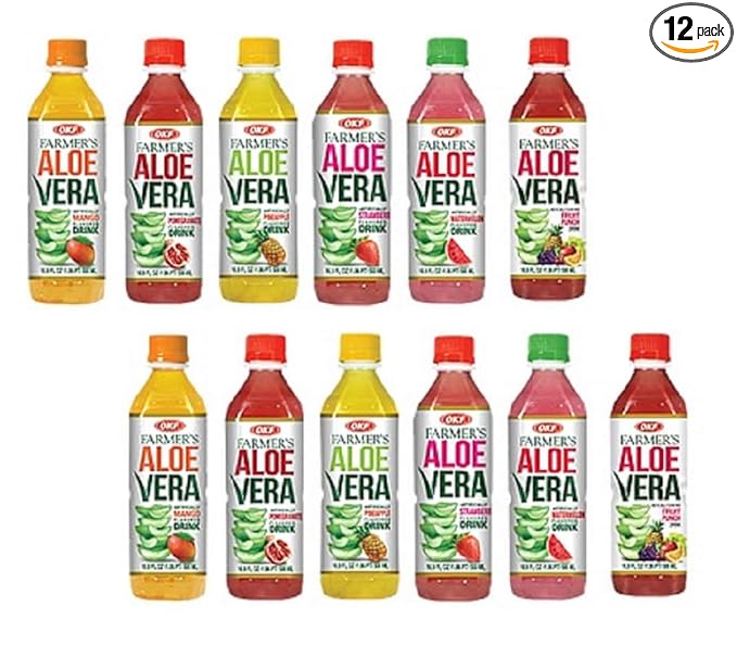 OKF Aloe Vera Drink in 16.9 Ounce Bottles (6 Flavor Variety Pack with Fruit Punch 12 Pack)