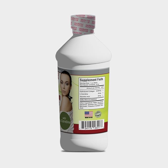 Collagen Hydrolyzed Liquid 16oz + Vitamin C Anti-Aging L-Carnitine Colageno Hydrolized Colageno (2)