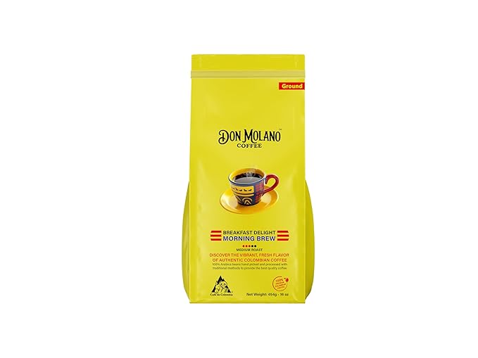 Don Molano Coffee Breakfast Delight Morning Brew Ground Coffee Medium Blonde Roast 16oz - Premium Colombian Coffee Halal Certified – Awakens your senses with some of Colombia’s finest and most vibran