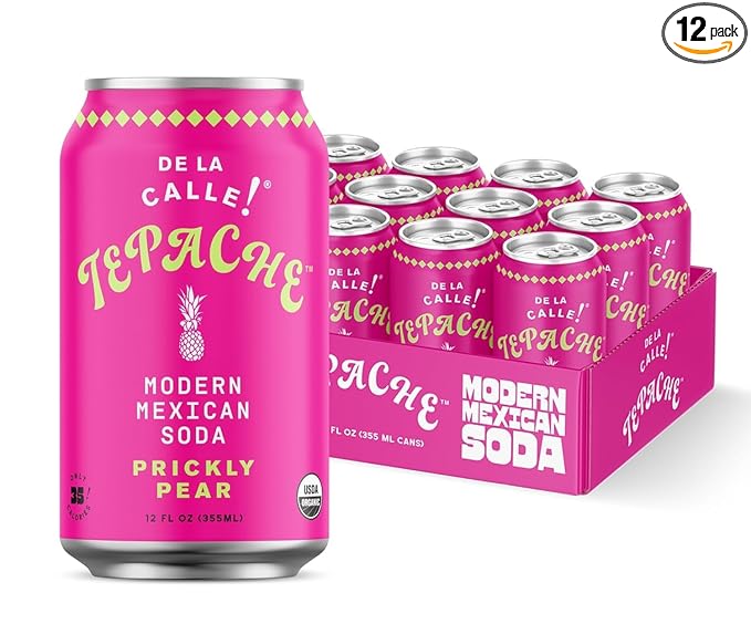 De La Calle Tepache - Cactus Prickly Pear - Modern Mexican Soda - Craft Fermented Pineapple Sparkling Beverage - Certified Organic Antioxidant Rich Non-Alcoholic Healthy Soda Low Sugar Low Calori
