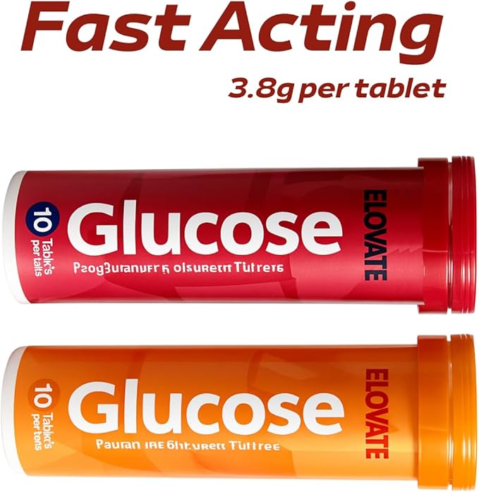 ELOVATE Fast Acting Glucose Tablets Raspberry Flavor – Raise Low Blood Sugar 15g Per Serving Chewable Gluten Free – 8 Tubes (80 Count)