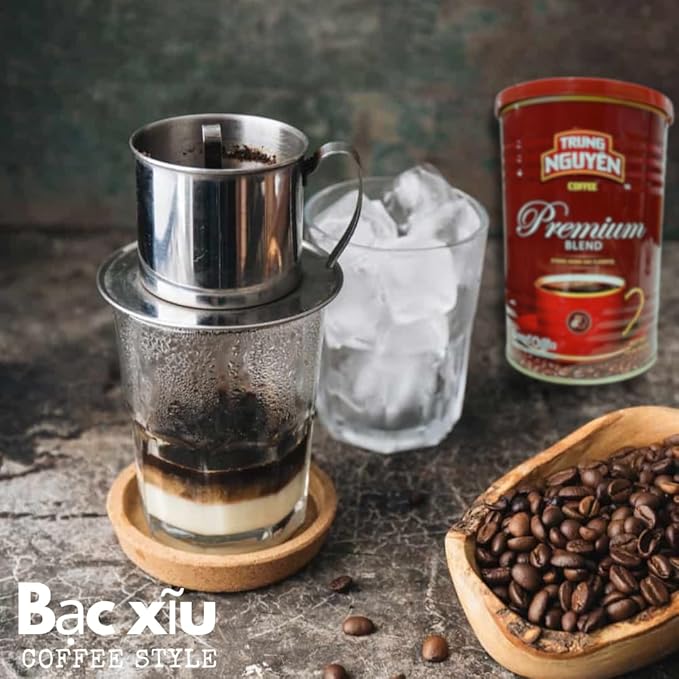 Trung Nguyen — Premium Blend — Roasted Ground Coffee Blend | NromBox Coaster (Color May Vary) Strong and Bold — Arabica &amp Robusta — Chocolate Flavor — Vietnamese Coffee 15 oz Can(Pack of 2)