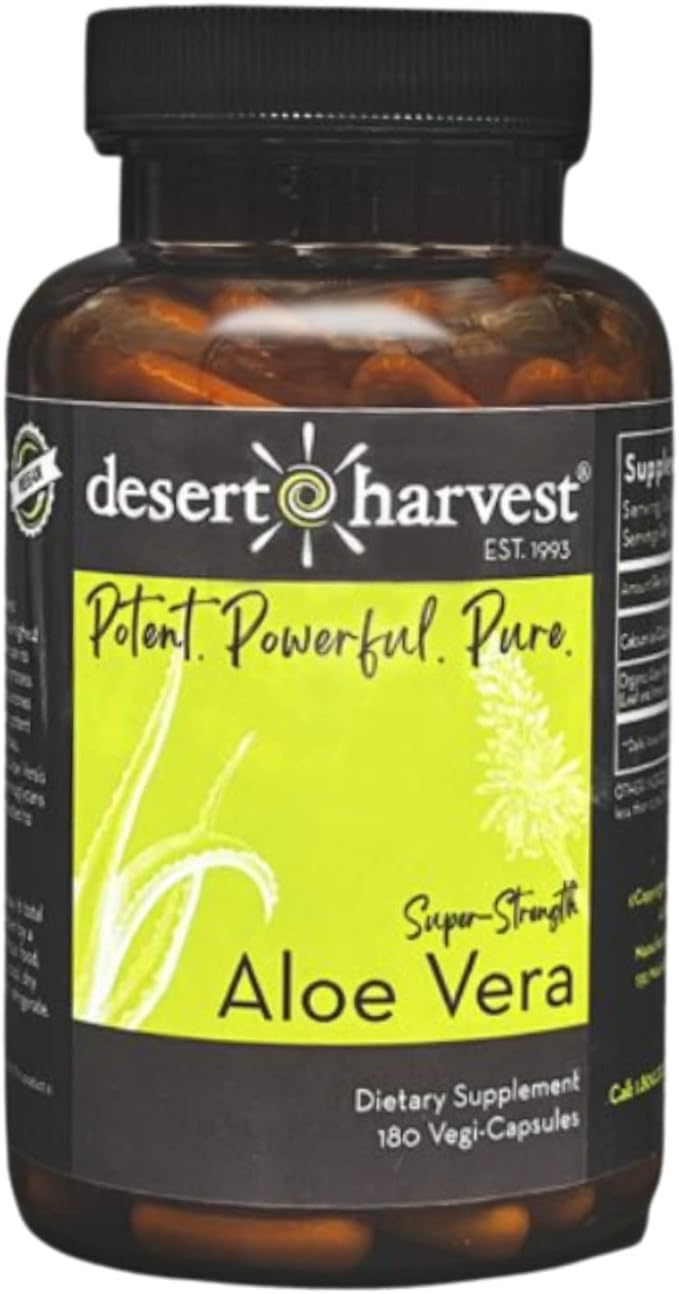 Desert Harvest Super-Strength Aloe Vera Capsules Freeze Dried Aloe Vera Supplement 600 mg 180 Capsules