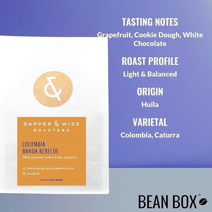 Colombia Banda Rebelde - Roasted by Dapper &amp Wise - Whole Bean Coffee - 12 Ounce Bag