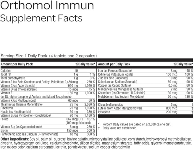 Orthomol Immun Tablet and Capsule Immune Support Supplement 30-Day Supply Vitamins A B C D E Zinc Iodine