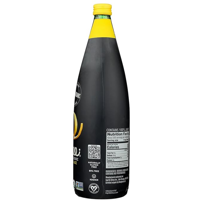 Ingrilli 100% Organic Lemon Juice 33.8 Fl Oz Glass Bottle (Pack of 3)
