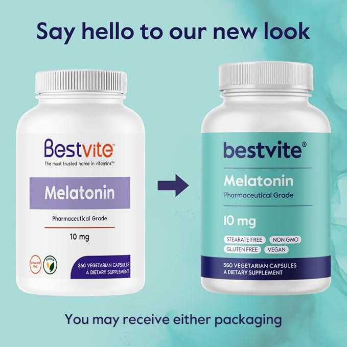 BESTVITE Melatonin 10 mg - 360 Veg Caps - No Stearates - No Sucralose No Dextrose No Silicon Dioxide No Mannitol - Vegan - Non-GMO - Gluten-Free - Sleep Aid to Support Rest &amp Wake Cycles