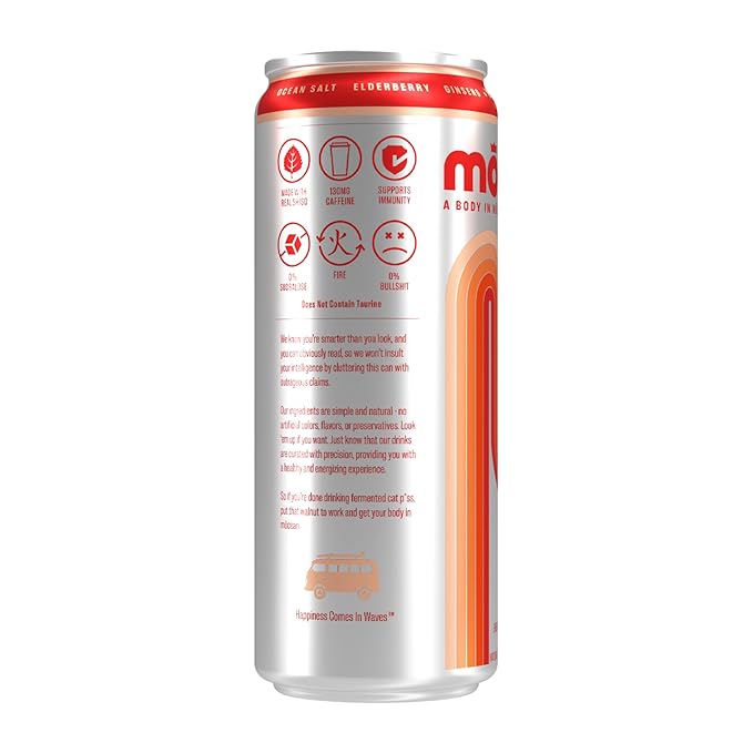 MŌCEAN White Peach Energy Drink 12 fl oz (Pack of 12) Clean Adult Energy Drink with 130mg Caffeine Adaptogens &amp Minerals No Taurine No Sucralose No Candy Flavors