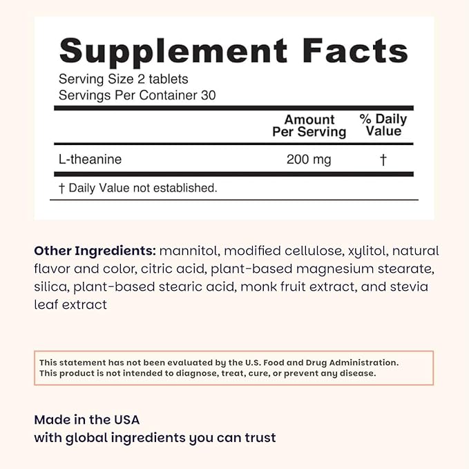 EZ Melts L-Theanine 200 mg - Stress &amp Relaxation Support Supplement - No Artificial Flavors - No Drowsiness - Non-GMO &amp Vegan - Sweet Cherry - 120 Dissolvable Tablets (60 Servings)