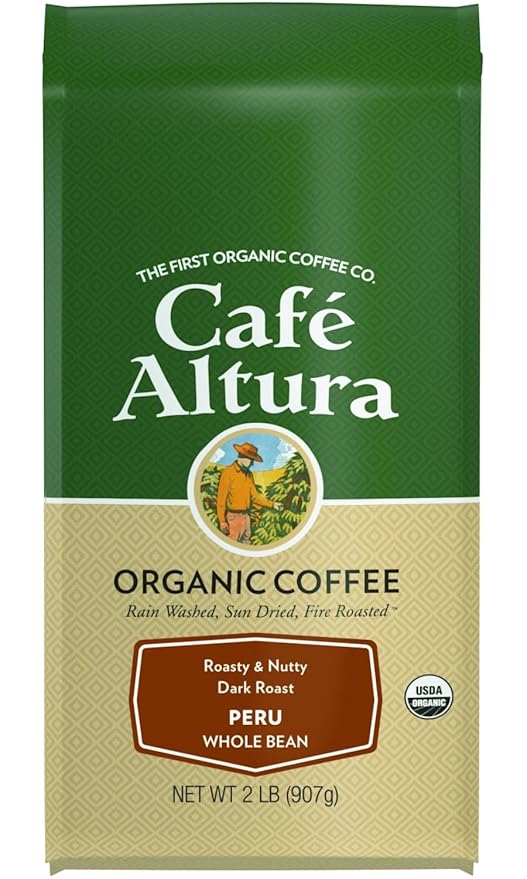 Cafe Altura Whole Bean Organic Coffee Peruvian Dark Roast 2 lb Bag