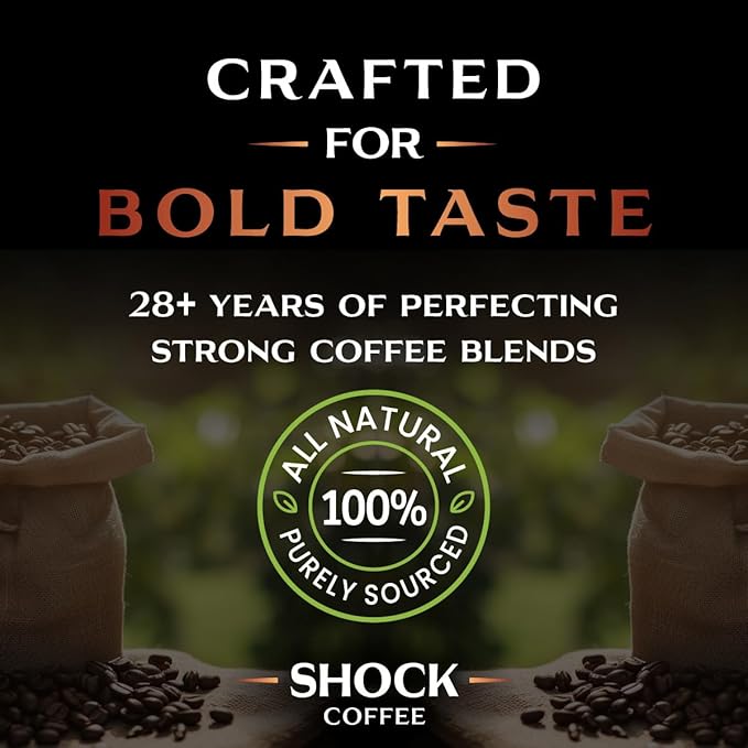 Shock Coffee Ground The Strongest Caffeinated All-Natural Coffee Up to 50% more Caffeine. 3 pounds