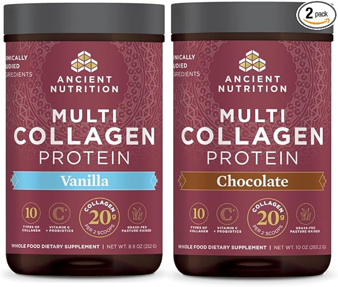 Ancient Nutrition Multi Collagen Protein Powder Vanilla 24 Servings + Multi Collagen Protein Powder Chocolate 24 Servings