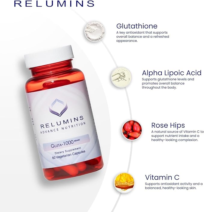 Relumins Premium Collagen &amp Gluta-1000 Bundle – 10 Blueberry Marine Collagen Sachets + 30 Vegetarian Capsules for Skin Hydration Wellness and Daily Nutrient Support