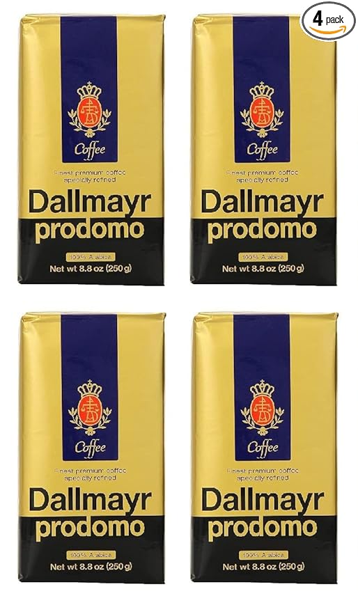 Gourmet Coffee byDallmayr Prodomo Finest Premium Ground Coffee Specially Refined 100% Arabica 8.8 Oz Vacuum Packs - Pack of 4