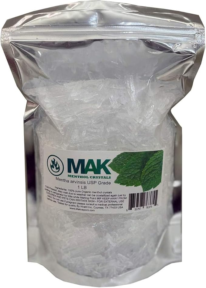 Menthol Crystal 1 LB - Pure Organic 100% Natural - Menthol Crystals from Mint Crystal Mints Mentha Arvensis - Comes in Resealable Standup Bag for Long-Lasting Freshness
