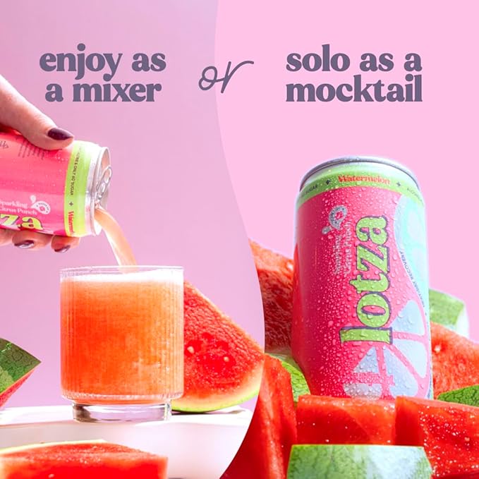 Lotza Sparkling Non-Alcoholic Adaptogen Drink with Electrolytes | Non-Alcoholic Mocktail &amp Drink Mixer| Antioxidants &amp Real Fruit (Pack of 12) Watermelon