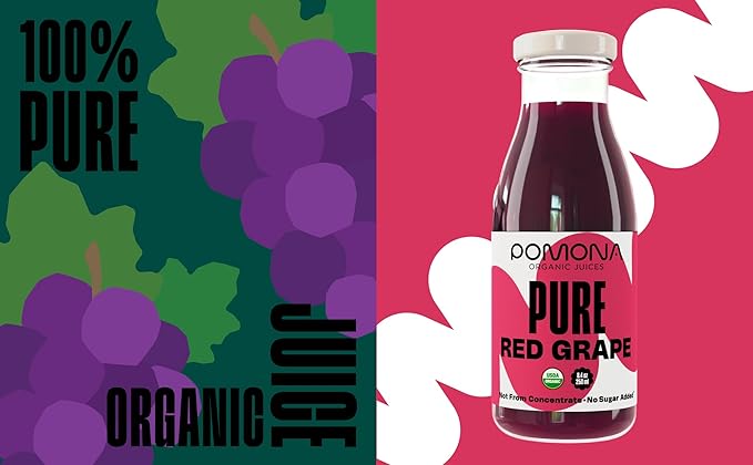 Pomona Organic Juices Pure Grape Juice 8.4 Ounce Bottle (Pack of 12) Cold Pressed Organic Juice Non-GMO No Sugar Added Not from Concentrate Gluten Free Preservative Free