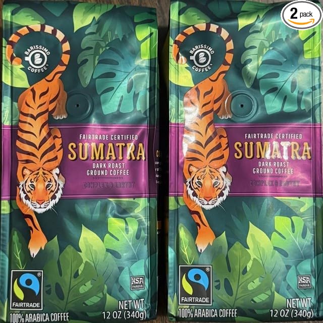 100% Arabica Dark Roast Ground Coffee Certified Sumatra Two Packs of 12oz 340g