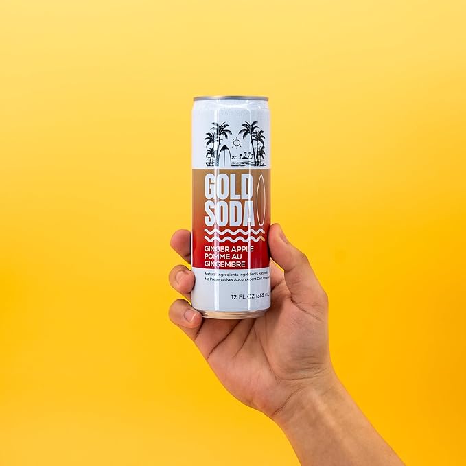 Gold Soda - Natural Ingredients - Organic Cane Sugar - Non-GMO - No Preservatives - Monk Fruit - Sparkling Water - Made with Natural and Organic Flavors12 Fl Oz (24 Pack) (24 Pack Ginger Apple)