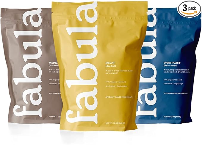 Fabula Coffee Variety Pack - Medium Decaf Dark Whole Beans - 3 bags (12 oz. each)