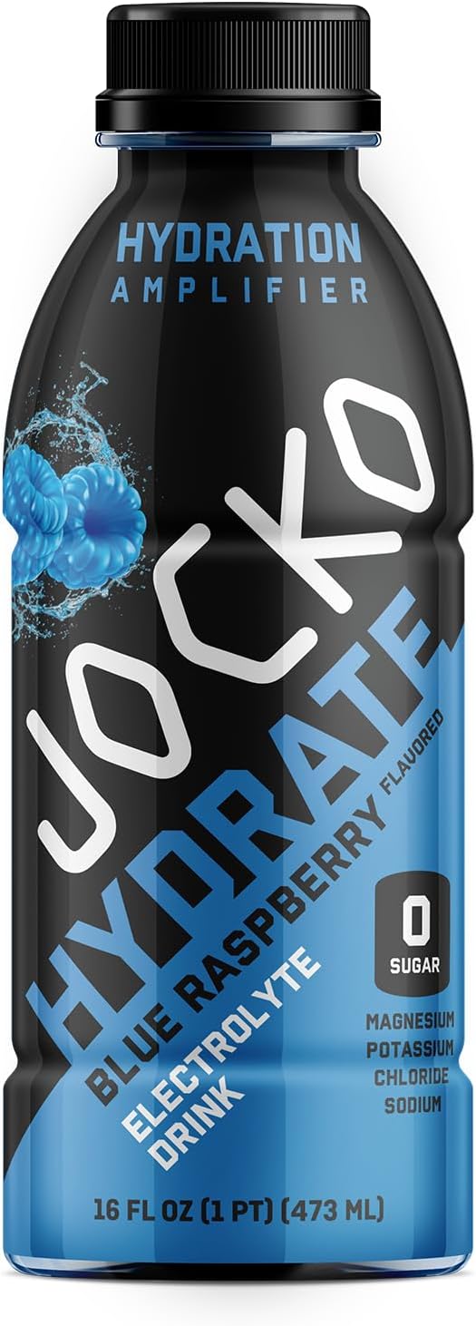 Jocko Fuel Hydrate Electrolyte Drinks - Sports Drink Hydration Amplifier Thirst Quencher - Scientifically Formulated Electrolyte Blend Blue Raspberry 16 Oz (12 Pack)