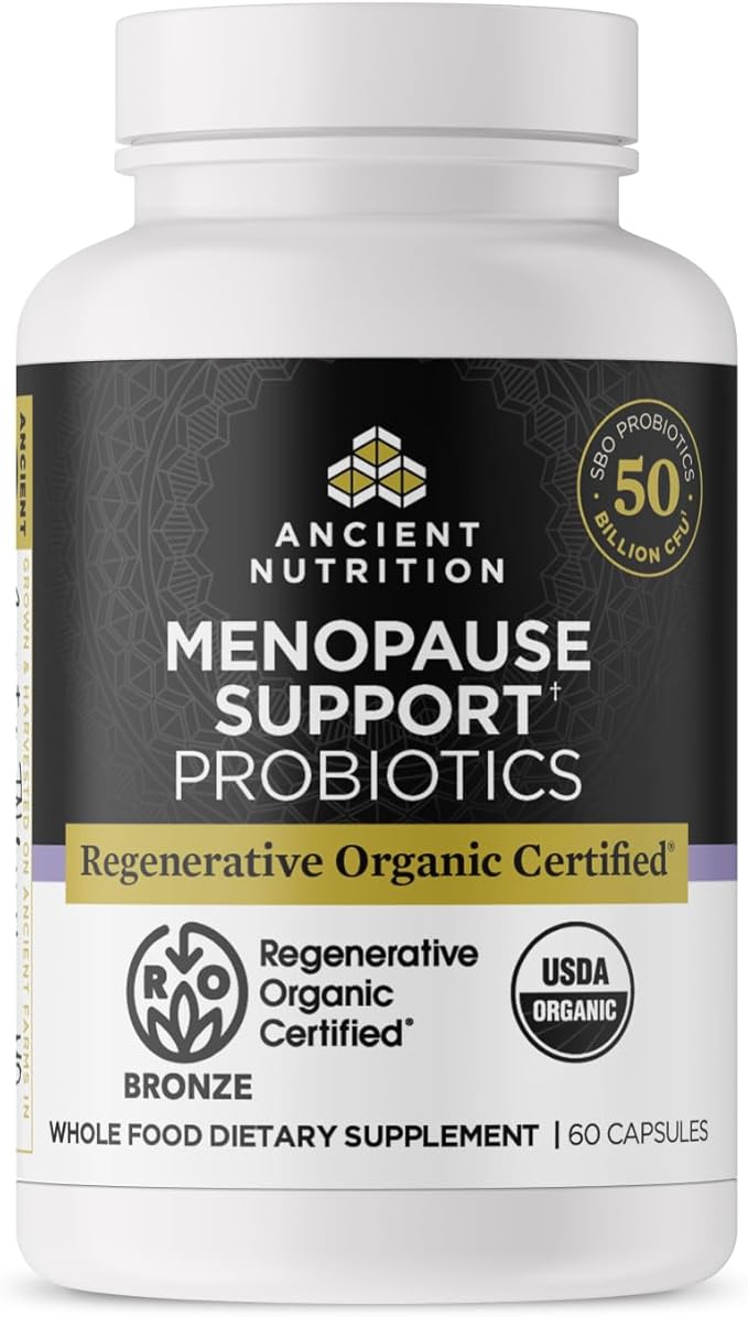 Ancient Nutrition Regenerative Organic Certified Probiotics for Menopause Support Probiotics Menopause Support Healthy Digestion and Women’s Health Support 50 Billion CFUs* Per Serving 60 Count