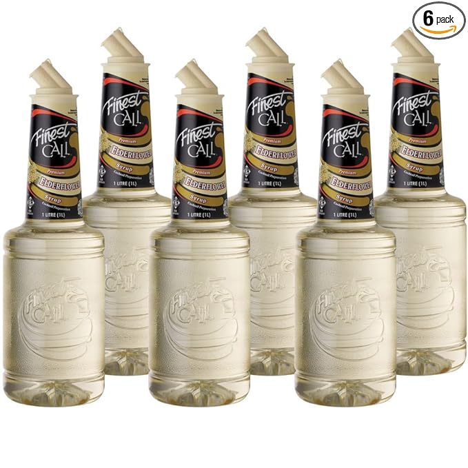 Finest Call Premium Elderflower Syrup Drink Mix 1 Liter Bottle (33.8 Fl Oz) Pack of 6