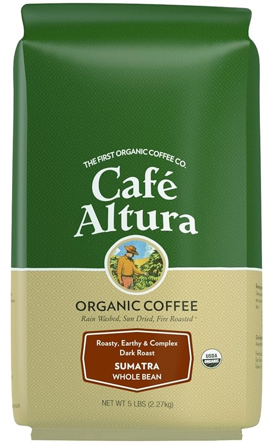Cafe Altura Whole Bean Organic Coffee Sumatra Dark Roast 5 lb Bag