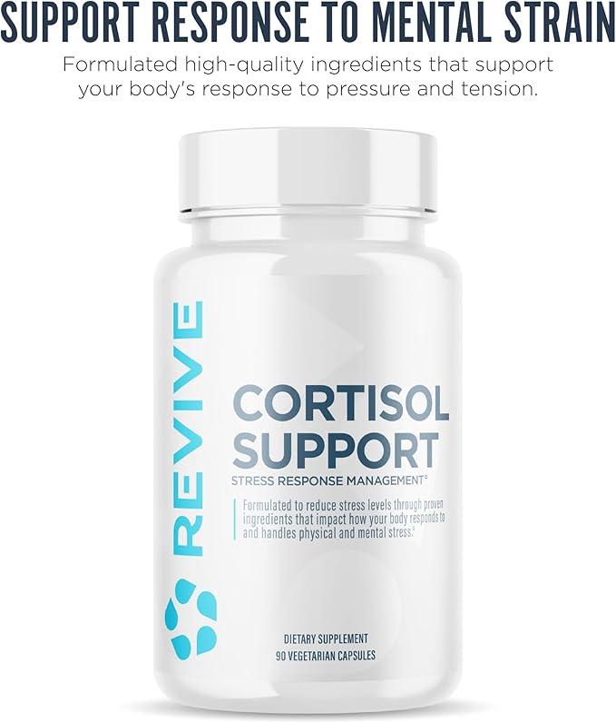 Revive MD Cortisol Manager 90 Vegetarian Capsules - Cortisol Supplement w/Magnesium &amp L-Theanine Support Health Focus Energy Fatigue &amp Adrenal Gland Function - Vegan &amp Gluten-Free (30