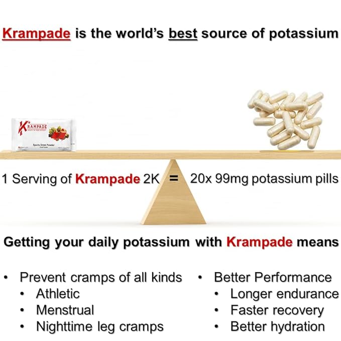 Krampade Anti-Cramping Potassium Replacement Sports Drink - 2K Fruit Punch Single Serve Colorless