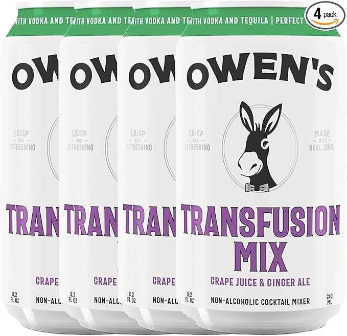 Owen’s Craft Mixers | Transfusion Mix 4 Pack | Handcrafted in the USA with Premium Ingredients | Vegan &amp Gluten-Free Soda Mocktail and Cocktail Mixer