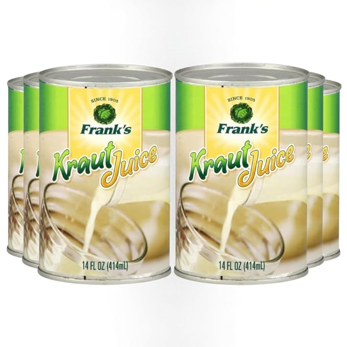 Frank’s Kraut Juice 14oz Cans (6 Pack) – Tangy Sauerkraut Juice from Naturally Fermented Cabbage | Gluten-Free Vegan Shelf-Stable | Great for Cooking Drinking &amp Gut Health Support