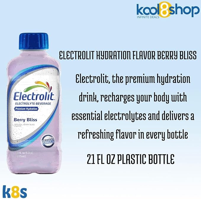 Electrolit Berry Bliss Hydration Drink with Electrolytes 21 fl oz Plastic Bottles 9 Pack + 1 Microfiber Cooling Towel by KOOL8SHOP Infinite Deals