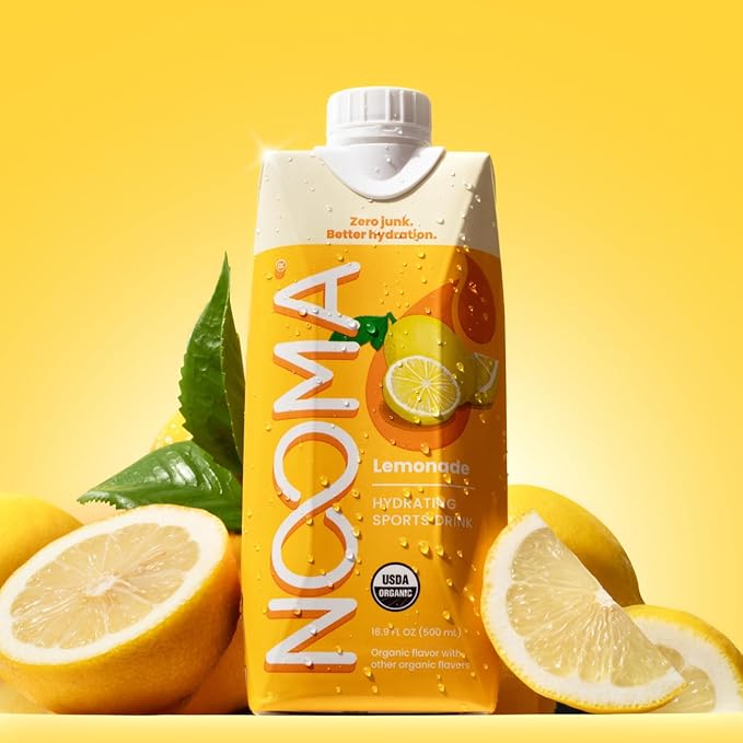 NOOMA - Hydrating Sports Drink - Electrolyte Drink with Organic Coconut Water - Organic &amp No Added Sugars - Rapid Hydration - 30 Calories &amp 505mg Electrolytes - Lemonade - 12 Pack (16.9oz each