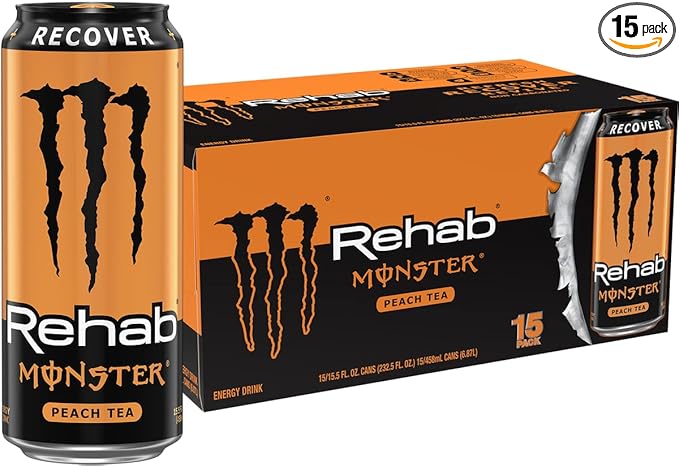 Monster Rehab Peach Tea + Energy Energy Drink 15.5 Ounce | Energy Iced Tea Pack of 15