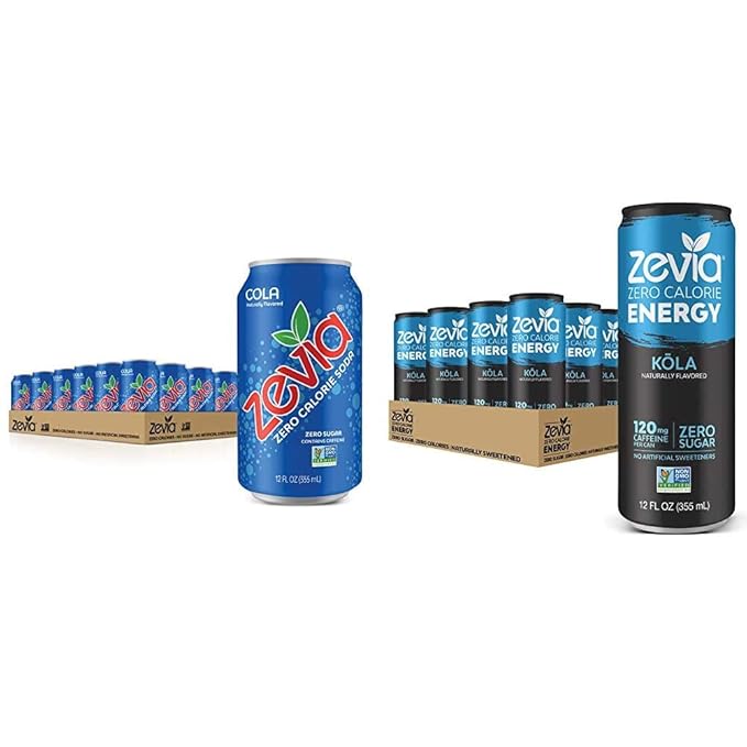 Zevia Zero Calorie Soda Cola Naturally Sweetened Soda (24) 12 Ounce Cans Cola-flavored Carbonated Soda &amp Zero Calorie Energy Drink Naturally Sweetened Energy Drink Kōla 12 Ounce (Pack of 12)