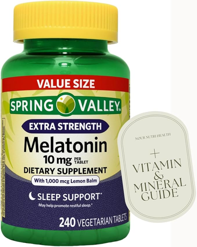 1 Pack of Extra Strength SPR -ing Valle Sleep Support Melatonin Tablets Dietary Supplement Value Size 10 mg 240 Count 1 Bottle + Bonus nnh Sticker Vitamin Guide Included