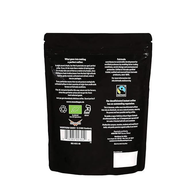 Mount Hagen 7.05oz Organic Freeze Dried Instant Decaf Coffee - 5 Pack | Organic Medium Roast Arabica Beans | Fair-Trade Eco-friendly in Resealable Pouch Bag [5x7.05oz]