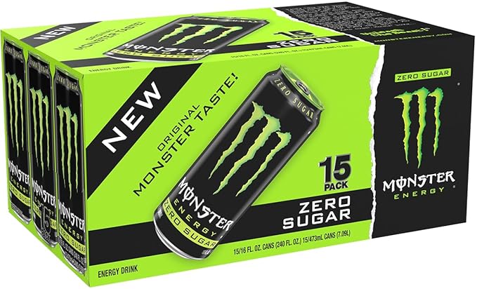 Monster Energy Zero Sugar Green Original Low Calorie Energy Drink 16 Ounce (Pack of 15) Can